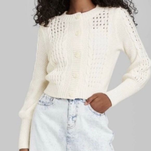 Wild Fable Cable Knit Button Front Cardigan Sweater in Dogbone (cream/off-white) - Picture 1 of 6